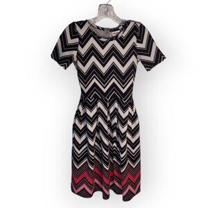 Lularoe Amelia Dress Womens XXS Chevron Black White Pink